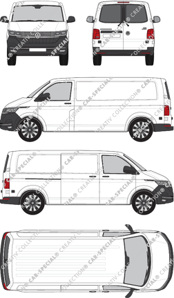 Volkswagen Transporter, T6.1, Kastenwagen, Normaldach, langer Radstand, Heck verglast, Rear Wing Doors, 1 Sliding Door (2019)