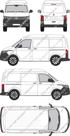 Volkswagen Transporter, T6.1, Kastenwagen, Mittelhochdach, kurzer Radstand, Rear Flap, 2 Sliding Doors (2019)