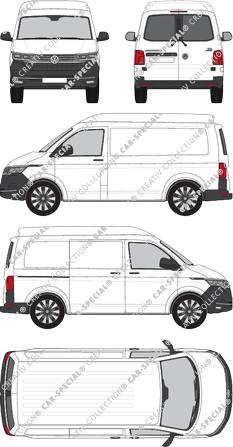 Volkswagen Transporter, T6.1, Kastenwagen, Mittelhochdach, kurzer Radstand, Heck verglast, Rear Wing Doors, 1 Sliding Door (2019)