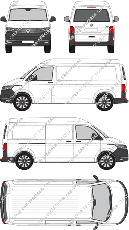 Volkswagen Transporter, T6.1, Kastenwagen, Mittelhochdach, langer Radstand, Heck verglast, Rear Flap, 1 Sliding Door (2019)