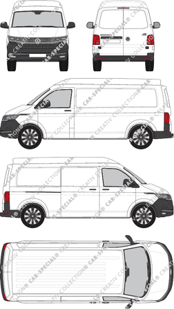 Volkswagen Transporter, T6.1, Kastenwagen, Mittelhochdach, langer Radstand, Rear Wing Doors, 1 Sliding Door (2019)