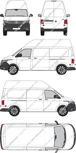 Volkswagen Transporter, T6.1, Kastenwagen, Hochdach, langer Radstand, Rear Wing Doors, 2 Sliding Doors (2019)