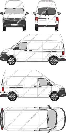 Volkswagen Transporter, T6.1, Kastenwagen, Hochdach, langer Radstand, Heck verglast, Rear Wing Doors, 2 Sliding Doors (2019)