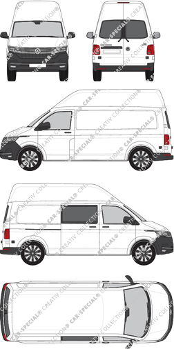 Volkswagen Transporter, T6.1, furgone, tetto alto, empattement long, Heck verglast, rechts teilverglast, Rear Wing Doors, 1 Sliding Door (2019)