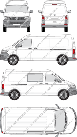 Volkswagen Transporter, T6, Kastenwagen, Mittelhochdach, langer Radstand, rechts teilverglast, Rear Flap, 2 Sliding Doors (2015)