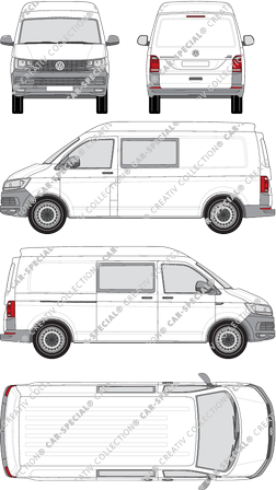 Volkswagen Transporter, T6, Kastenwagen, Mittelhochdach, langer Radstand, Doppelkabine, Rear Flap, 1 Sliding Door (2015)