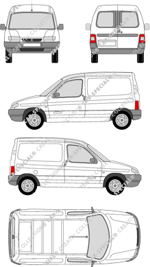 Citroën Berlingo, furgone, vitre arrière, Rear Wing Doors, 2 Sliding Doors (1996)