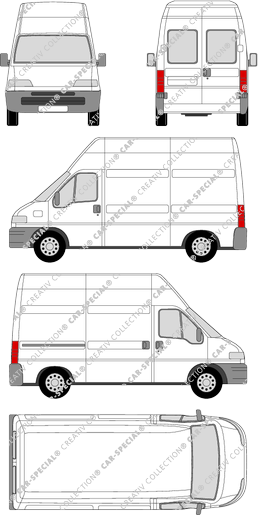 Citroën Jumper Superhochdach, Kastenwagen, extra lang, extra hoch, Heck verglast, Rear Wing Doors, 1 Sliding Door (1994)