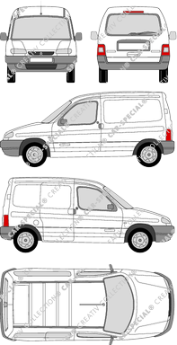 Citroën Berlingo, furgón, ventana de parte trasera, Rear Flap, 1 Sliding Door (1996)
