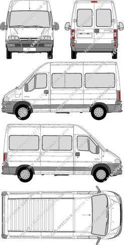 Citroën Jumper 33 MH, 33 MH, microbús, tejado alto, paso de rueda medio, Rear Wing Doors, 1 Sliding Door (2002)