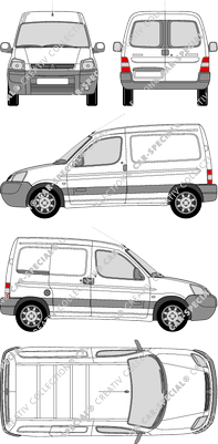 Citroën Berlingo, furgone, vitre arrière, Rear Wing Doors, 1 Sliding Door (2002)