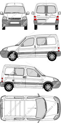 Citroën Berlingo, furgón, ventana de parte trasera, cabina doble, Rear Wing Doors, 1 Sliding Door (2002)