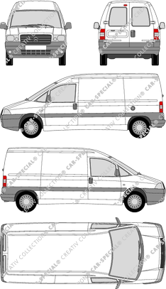 Citroën Jumpy, furgón, paso de rueda largo, ventana de parte trasera, Rear Wing Doors, 1 Sliding Door (2004)