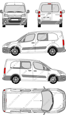 Citroën Berlingo, furgón, L2, ventana de parte trasera, cabina doble, Rear Wing Doors, 1 Sliding Door (2009)