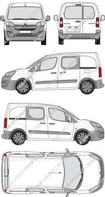 Citroën Berlingo, furgón, L1, ventana de parte trasera, cabina doble, Rear Wing Doors, 2 Sliding Doors (2015)