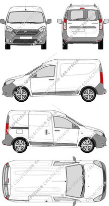 Dacia Dokker Express, furgone, vitre arrière, Rear Wing Doors, 1 Sliding Door (2012)
