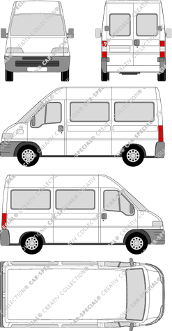 Fiat Ducato, minibus, high roof, medium wheelbase, Rear Wing Doors, 1 Sliding Door (1994)