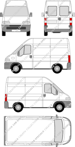 Fiat Ducato, van/transporter, high roof, short wheelbase, rear window, Rear Wing Doors, 1 Sliding Door (1994)