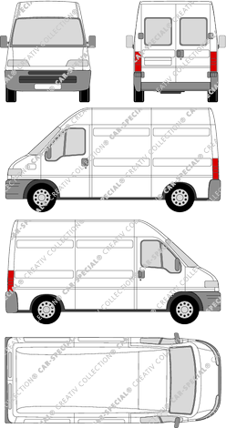 Fiat Ducato, fourgon, toit surélévé, Radstand mittel, Heck verglast, Rear Wing Doors, 1 Sliding Door (1994)