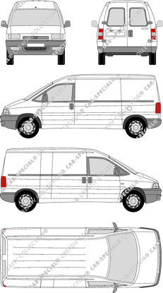 Fiat Scudo, furgón, largo, ventana de parte trasera, Rear Wing Doors, 1 Sliding Door (1996)