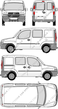 Fiat Doblò, furgón, ventana de parte trasera, cabina doble, Rear Wing Doors, 1 Sliding Door (2001)