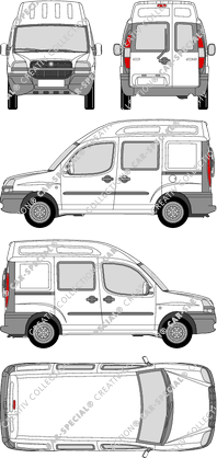 Fiat Doblò Cargo, furgone, tetto alto, vitre arrière, Doppelkabine, Rear Wing Doors, 2 Sliding Doors (2004)