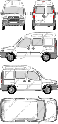 Fiat Doblò Cargo, Kastenwagen, Hochdach, Heck verglast, Doppelkabine, Rear Wing Doors, 2 Sliding Doors (2004)