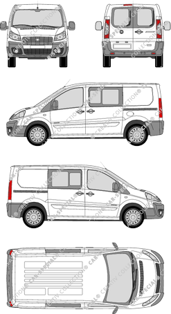 Fiat Scudo, microbús, L1H1, ventana de parte trasera, cabina doble, Rear Wing Doors, 2 Sliding Doors (2007)