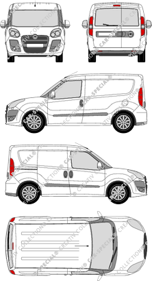 Fiat Doblò, furgone, L1H1, vitre arrière, Rear Wing Doors, 1 Sliding Door (2010)