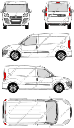 Fiat Doblò Maxi, Maxi, furgón, L2H1, ventana de parte trasera, Rear Wing Doors (2010)