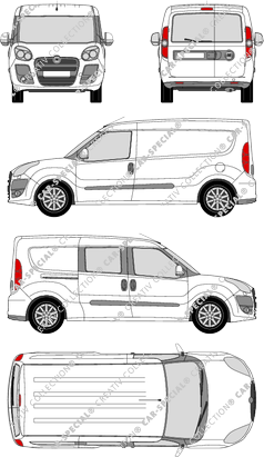 Fiat Doblò Maxi, Maxi, van/transporter, L2H1, Heck verglast, rechts teilverglast, Rear Wing Doors, 1 Sliding Door (2010)