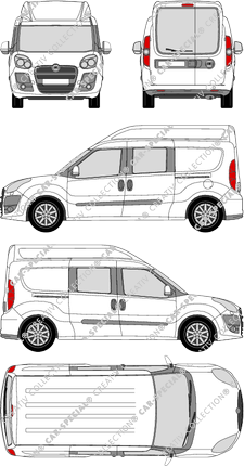 Fiat Doblò Maxi XL, Maxi XL, furgón, L2H2, ventana de parte trasera, cabina doble, Rear Wing Doors, 2 Sliding Doors (2010)