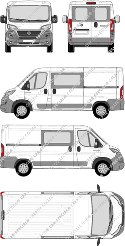 Fiat Ducato, furgone, L2H1, vitre arrière, Doppelkabine, Rear Wing Doors, 2 Sliding Doors (2014)