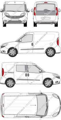 Fiat Doblò Cargo, Cargo, 1 Seitenfenster, Kastenwagen, L1H1, Heck verglast, rechts teilverglast, Rear Flap, 1 Sliding Door (2015)