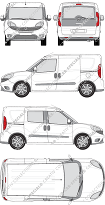 Fiat Doblò Cargo, Cargo, 1 finestra laterale, fourgon, L1H1, Heck verglast, rechts teilverglast, Rear Flap, 2 Sliding Doors (2015)