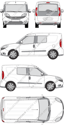 Fiat Doblò Cargo, Cargo, 2 fenêtres latérales, furgone, L1H1, vitre arrière, Doppelkabine, Rear Flap (2015)