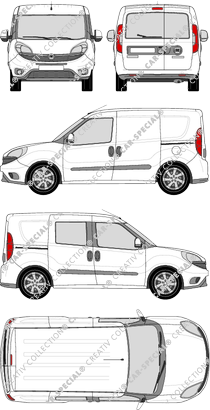 Fiat Doblò Cargo, Cargo, 1 Seitenfenster, Kastenwagen, L1H1, Heck verglast, rechts teilverglast, Rear Wing Doors, 2 Sliding Doors (2015)