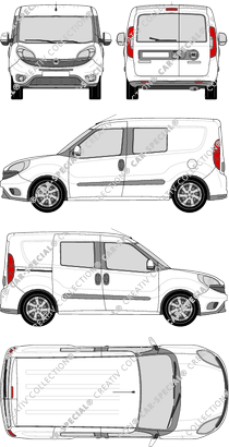 Fiat Doblò Cargo, Cargo, 2 side windows, van/transporter, L1H1, rear window, double cab, Rear Wing Doors, 1 Sliding Door (2015)