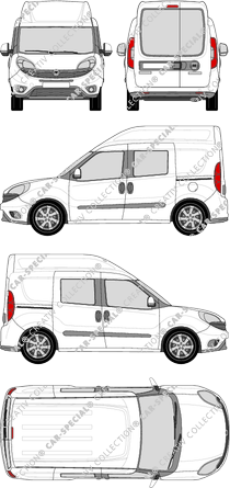 Fiat Doblò Cargo, Cargo, 2 side windows, van/transporter, L1H2, rear window, double cab, Rear Wing Doors, 2 Sliding Doors (2015)