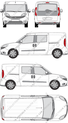 Fiat Doblò Cargo Maxi, Cargo Maxi, 2 fenêtres latérales, furgone, L2H1, vitre arrière, Doppelkabine, Rear Flap, 2 Sliding Doors (2015)