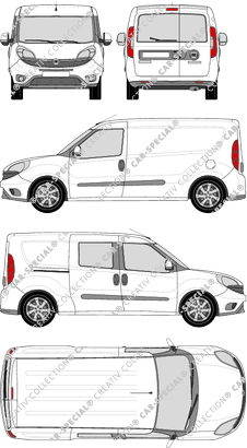 Fiat Doblò Cargo Maxi, Cargo Maxi, 1 fenêtre latérale, furgone, L2H1, Heck verglast, rechts teilverglast, Rear Wing Doors, 1 Sliding Door (2015)