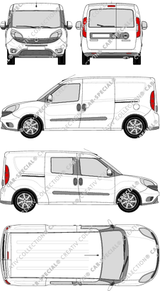 Fiat Doblò Cargo Maxi, Cargo Maxi, 1 side window, van/transporter, L2H1, Heck verglast, rechts teilverglast, Rear Wing Doors, 2 Sliding Doors (2015)