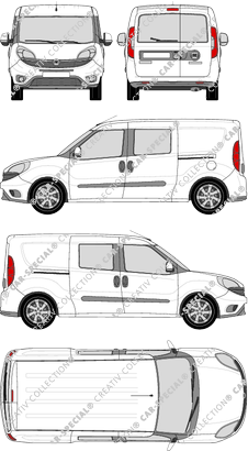 Fiat Doblò Cargo Maxi, Cargo Maxi, 2 fenêtres latérales, furgone, L2H1, vitre arrière, Doppelkabine, Rear Wing Doors, 2 Sliding Doors (2015)