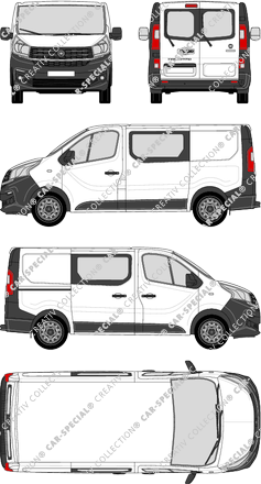 Fiat Talento, Heck verglast, furgone, L1H1, vitre arrière, Doppelkabine, Rear Wing Doors, 1 Sliding Door (2016)