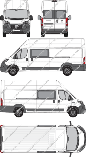 Fiat Ducato, furgón, L5H3, ventana de parte trasera, cabina doble, Rear Wing Doors, 2 Sliding Doors (2021)