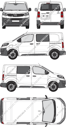 Fiat E-Scudo, furgone, L1 Kurz, vitre arrière, Doppelkabine, Rear Wing Doors, 2 Sliding Doors (2022)