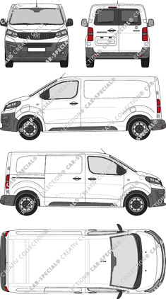 Fiat E-Scudo, furgone, L2 Mittel, vitre arrière, Rear Wing Doors, 1 Sliding Door (2022)
