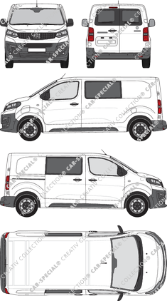 Fiat E-Scudo, furgone, L2 Mittel, vitre arrière, Doppelkabine, Rear Wing Doors, 1 Sliding Door (2022)