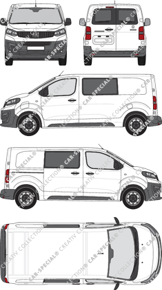 Fiat E-Scudo, van/transporter, L2 Mittel, rear window, double cab, Rear Wing Doors, 1 Sliding Door (2022)