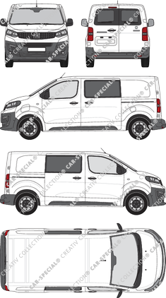 Fiat E-Scudo, van/transporter, L2 Mittel, rear window, double cab, Rear Wing Doors, 2 Sliding Doors (2022)